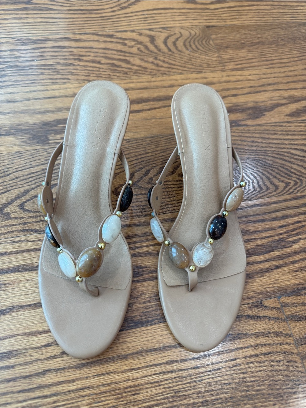 Billini Neutral Beaded Thong Sandals in Beige and Multi-Neutral Beads